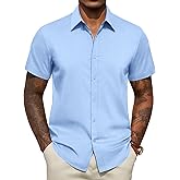 ROUWELL Men's Short Sleeve Dress Shirts Stretch Stain Shield Business Casual Button Down Shirts Solid Formal Wedding Tops