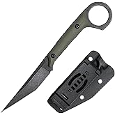 OOULORE Fixed Blade Knife, D2 Steel Blade and G10 Handle, Utility EDC Knife for Outdoor Survival Hiking Camping with Kydex Sheath OS1221 (Green)