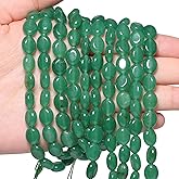 35PCS 8x10mm Natural Dark Green Stone Beads for Jewelry Making, Songxi Oval Cobblestone Shape Loose Gemstone Beads for DIY Bracelet Necklace Making Supplies with Energy Healing Chakra Power