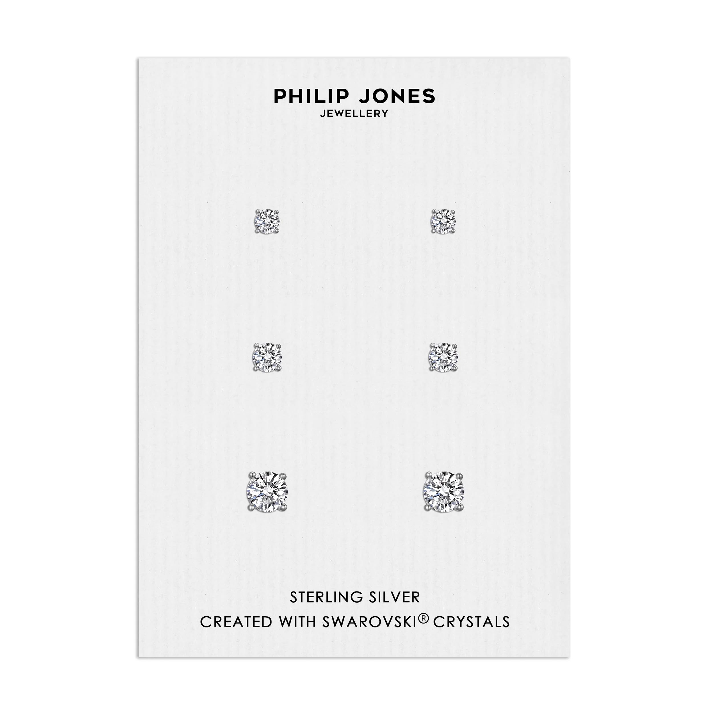 Philip Jones Sterling Silver 3 Pack of 4, 5, and 6mm Earrings Created with Zircondia® Crystals