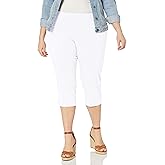 SLIM-SATION Women's Plus Size Wide Band Pull on Straight Leg Capri with Tummy Control, White, 18