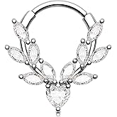 Melighting 16G Flower Septum Ring,Rose Daith Piercing Jewelry, Stainless Steel 316L Septum Clicker Clear CZ Opal Cartilage Lobe Earring For Women 8/10 mm