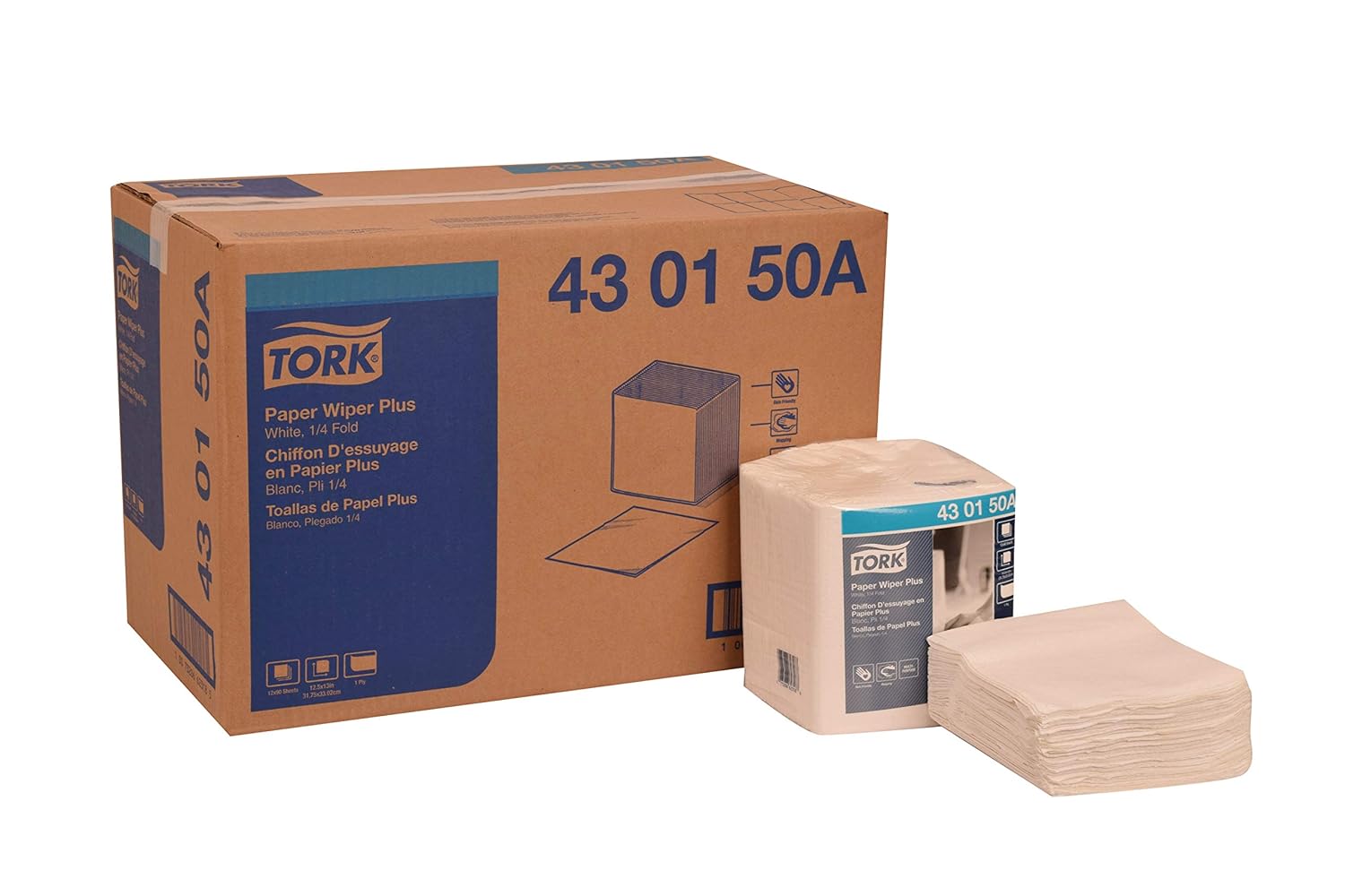 Tork 430150A Paper Wiper Plus, 1/4 Fold, 1Ply, 12.5" Width x 13.0
