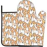 Cute Corgi Dog Oven Mitts and Pot Holders Set Kitchen Cooking Gloves Heat Resistant Pad for Baking BBQ Home Decor