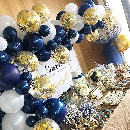Ymsz Navy Blue And Gold Confetti Balloons 50 Pcs 12 Inch White