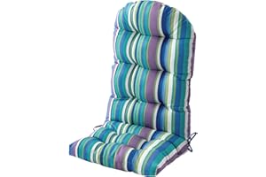 FILUXE Adirondack & Rocking Chair Cushion, High Back Patio Cushions - Waterproof Solid Tufted Pillow, Indoor/Outdoor Pads with Ties, Fade-Resistant & Seasonal All Weather Replacement (Stripe Blue, 1)