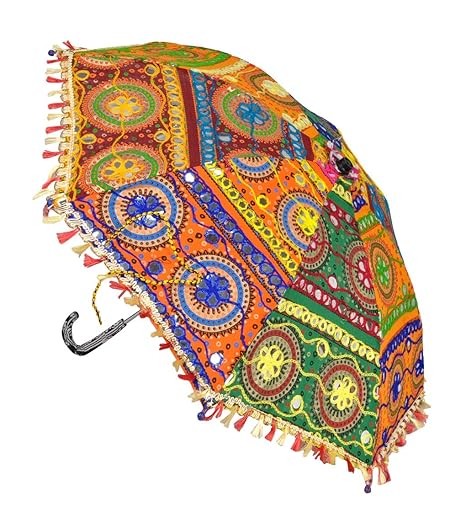 Lal Haveli Handcrafted Embroiderd Cotton Multicolor Parasol Umbrella 21 x 26 inches