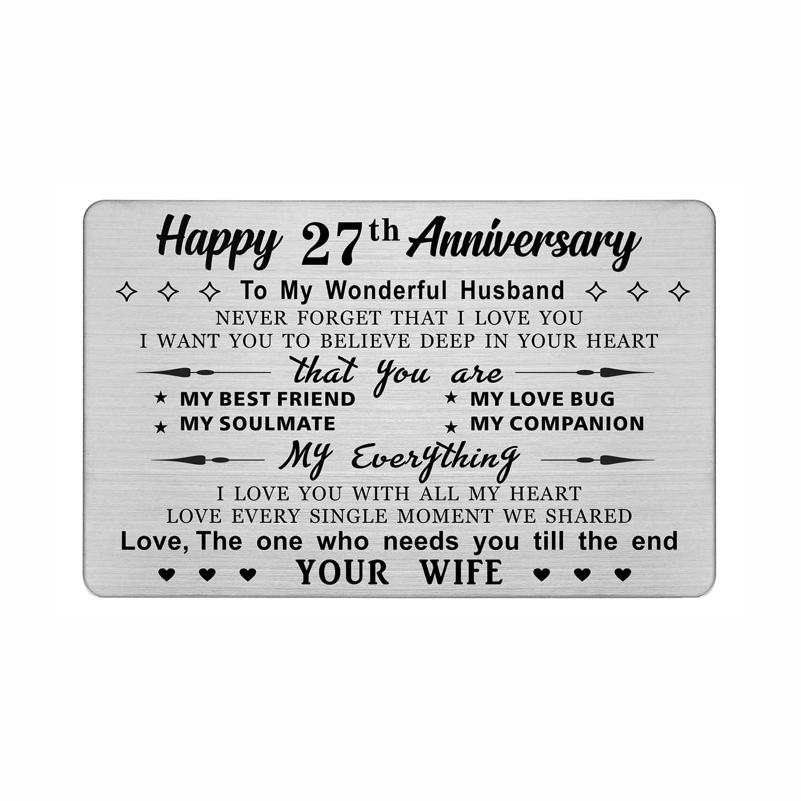 DEGASKEN 27th Wedding Anniversary Card Husband Him, I Love You With All My Heart, 27 Year Metal Keepsake Gifts for Men