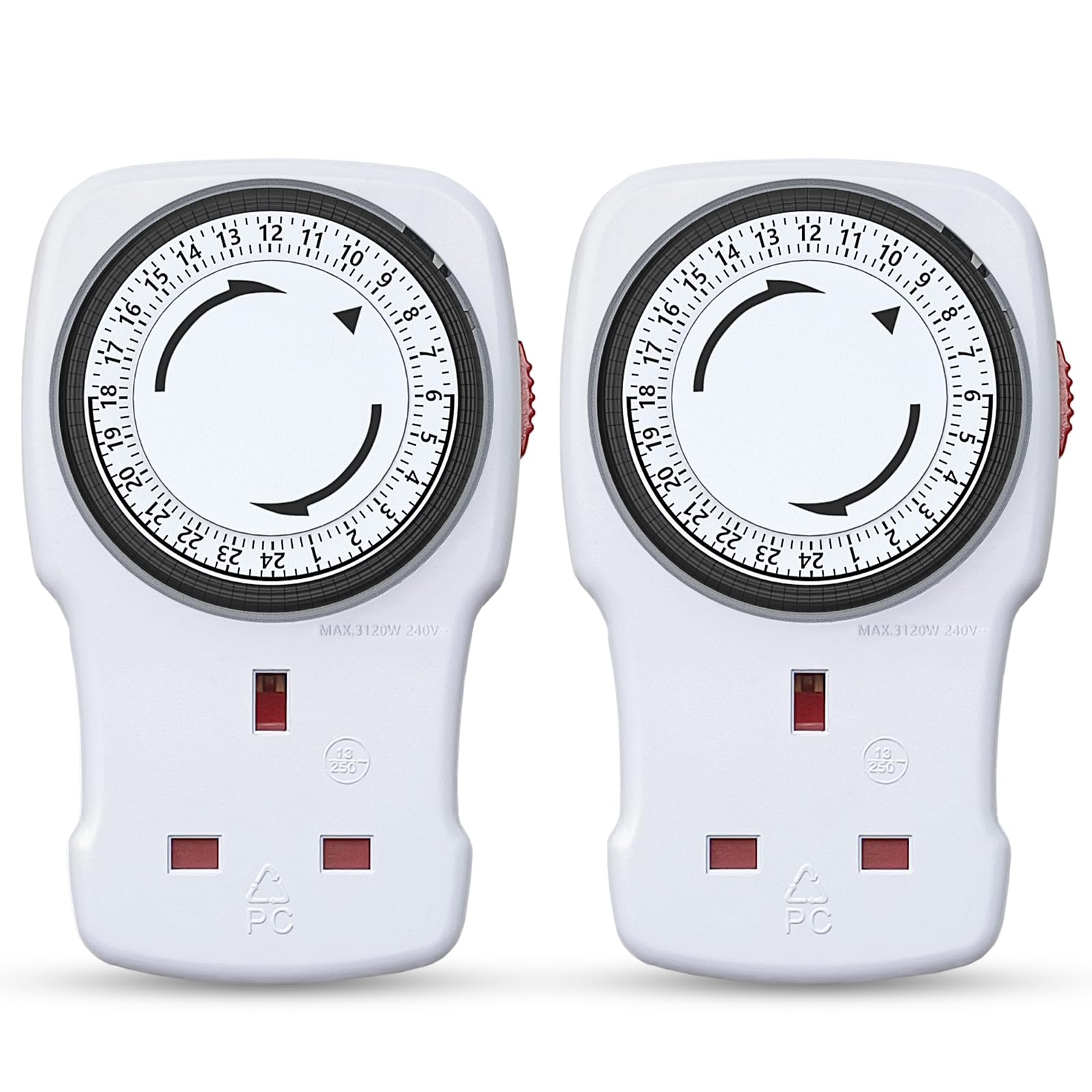 24 Hour Mechanical Timer Plug Socket UK, G-Homa Energy Saving Plug-in Segment Timer Switch with Programmable Time Controller for Indoor Lights, Lamps and Home Appliances, CE Listed (2 Pack)