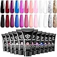 modelones 12 Colors Poly Nail Extension Gel Kit Pink Black White Red Glitter All Seasons Classic Colors Builder Nail Gel Set Holiday Manicure DIY Design Salon at Home Beauty Gifts
