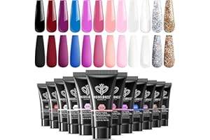 modelones 12 Colors Poly Nail Extension Gel Kit Pink Black White Red Glitter All Seasons Classic Colors Builder Nail Gel Set Holiday Manicure DIY Design Salon at Home Beauty Gifts