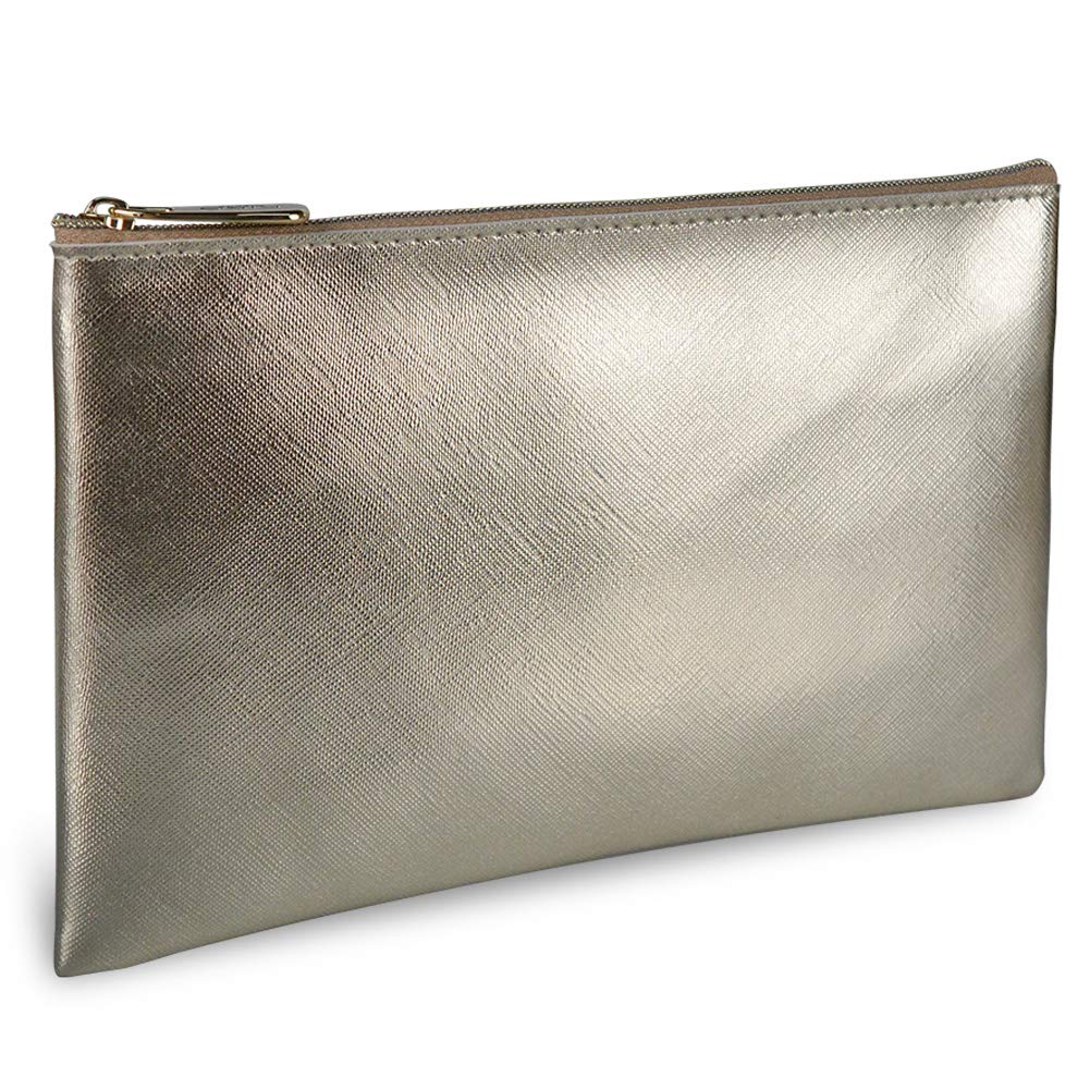 Ganamoda Makeup Pouch Gold Cosmetic Bag with Zipper Pen Bag Pencil Case, Toiletry Travel Bag for Makeup Storage Bag for Women