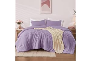 WRENSONGE Queen Size Comforter Sets, Lavender Purple 3 Piece Soft Fluffy Queen Comforter Set (1 Queen Comforter with 2 Pillow Shams) - Warm Lightweight Bedding Comforter Set Suitable for All Seasons