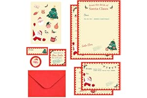 ROSCID Christmas Letter To Santa 24 Kits 146pcs - 5x7” Fill in The Blank Cards/Envelopes/Stickers/Seals/Address Labels, Xmas Party Favor Santa Claus Stationary Paper Writing Kit Christmas Wish Listing beige