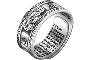 HJ HUAJ 990 Silver Feng Shui PiXiu Adjustable Ring MANI Mantra Protection Wealth Ring