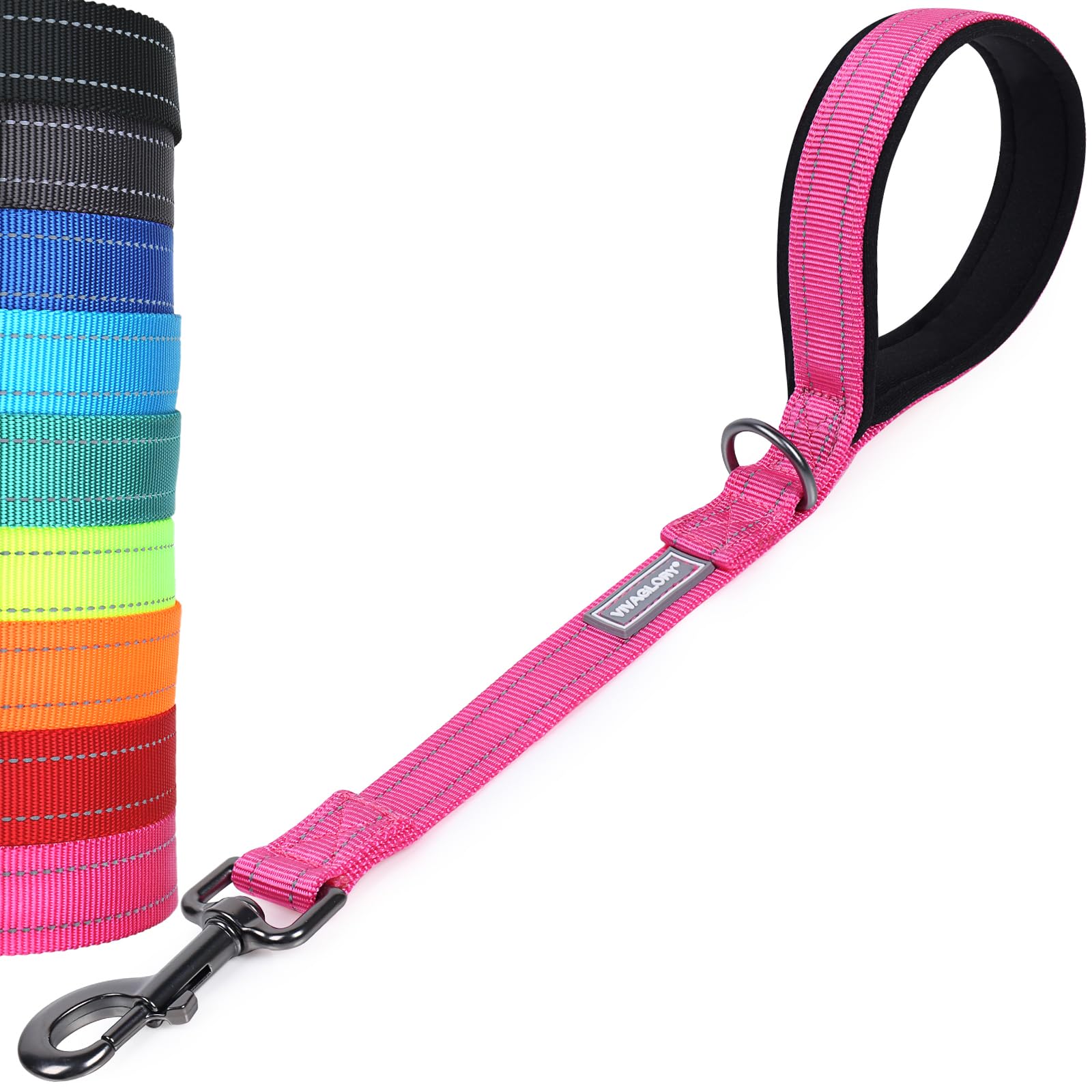 VIVAGLORY Short Dog Lead Closerok Traffic Leash for Dog with Soft Padded Handle for Training & Walking, 46cm, Pink