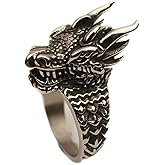 PikaLF Dragon Ring for Men, Vint- Dragon Head Ring, Retro Domineering Dragon Rings, Amulet Ring, Punk Animal Dragon Jewelry for Men