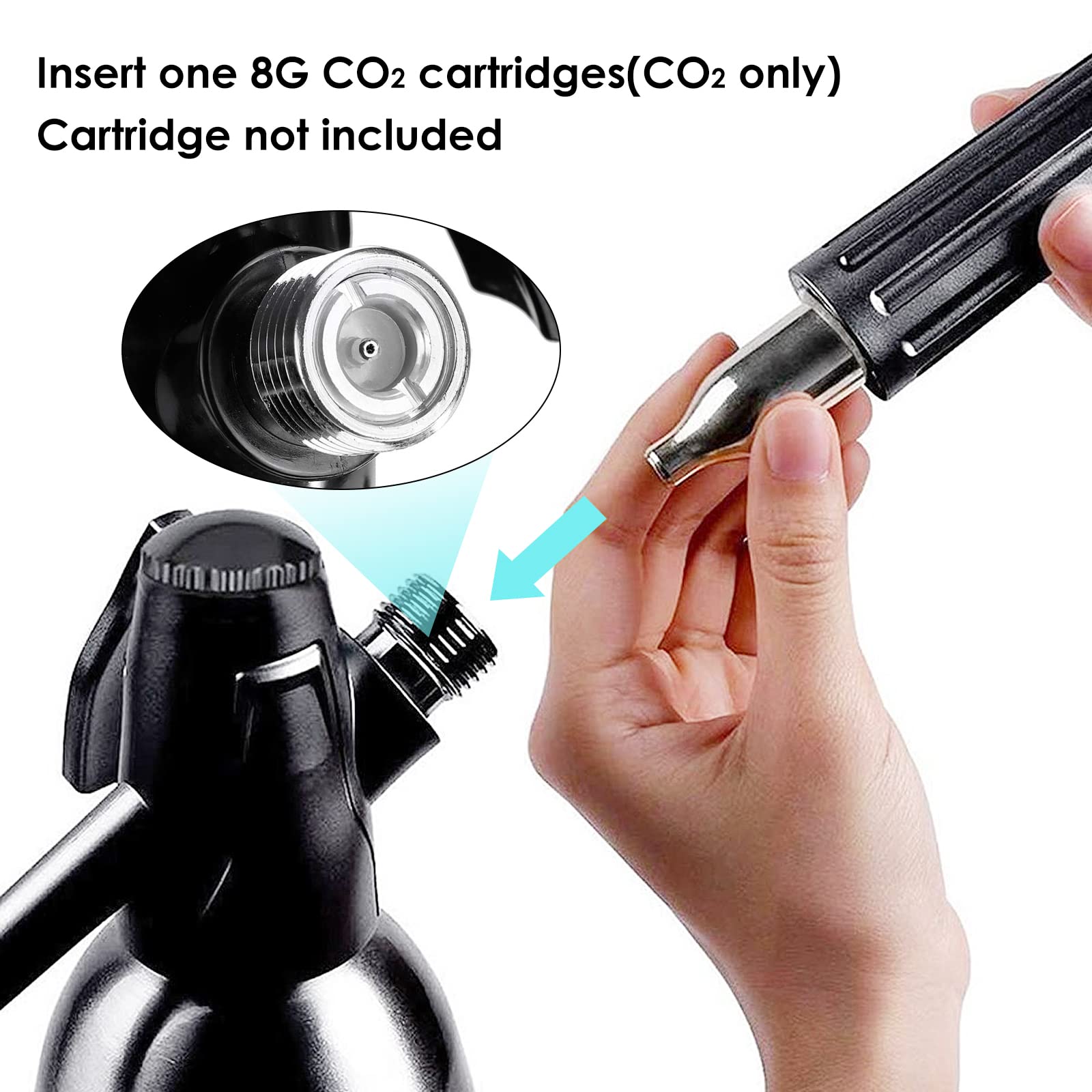 Sparkling Water Maker, 1L Soda Siphon, Aluminum Sodastream Soda Makers for Home, Portable Water Maker for Soda Water, Cocktails or Soda Water, Use 8 gram CO2 Cartridges(Not Included)