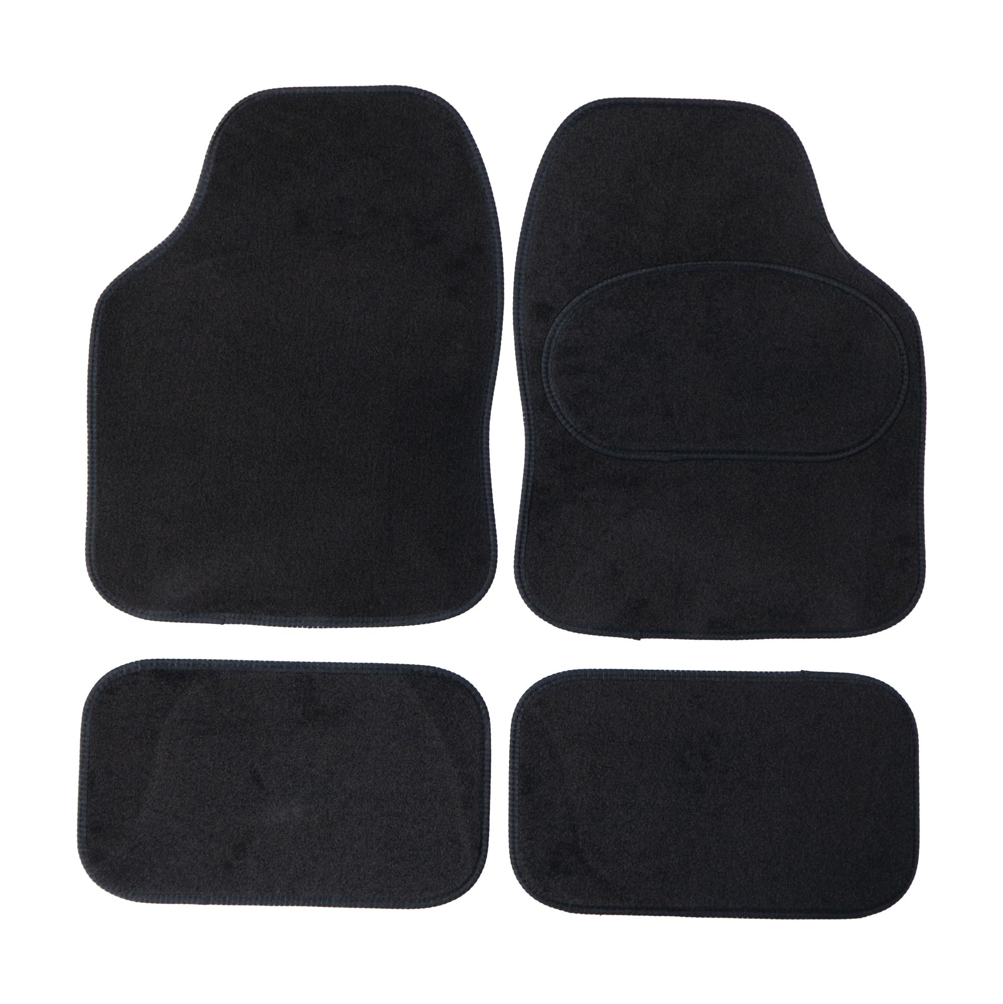 Sakura Car Mat Set of 4 Heavy Duty Hard Wearing Carpet Flexible Black Velour Matching Trim Universal Fit Front Rear Heelpad Non-Slip Backing RHD