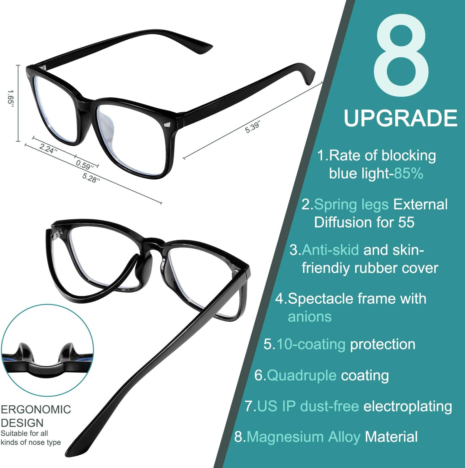 Blue Light Blocking Glasses - 3Pack Computer Game Glasses Square Eyeglasses Frame, Blue Light Blocker Glasses for Women Men, Anti Eye Eyestrain Reading Gaming Glasses Non Prescription: Computers & Accessories