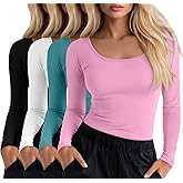 Xaatren 4 Pack Women's Underscrub T-Shirts, Long Sleeve 65% Cotton Tees Slim Fit Scrub Tops Scoop Neck Basic Layer Shirts