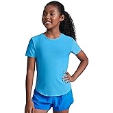 CRZ YOGA Girls Cloudweight Short Sleeve Athletic T Shirts - Active Sports Casual Tees Crew Neck Side Slit Kids Teen
