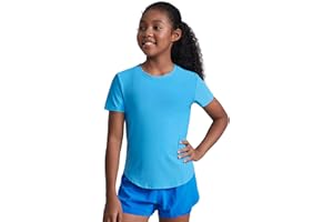 CRZ YOGA Girls Cloudweight Short Sleeve Athletic T Shirts - Active Sports Casual Tees Crew Neck Side Slit Kids Teen