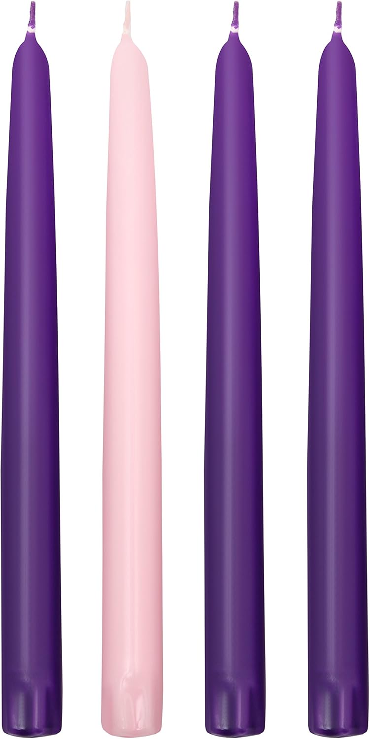 Candles & Holders - Elite Christmas Products Advent Candle Set. Made in The USA Self Fitting End. Premium Hand Dipped Candles, Dripless, 4 Pack - 3 Purple, 1 Pink