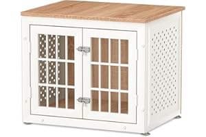 rehomerance 26" Heavy Duty Dog Crate Furniture for Small Dogs, Metal Kennel for High Anxiety Dogs, Chew Proof Pet Cage Indoor, Decorative Dog Kennel End Table,White