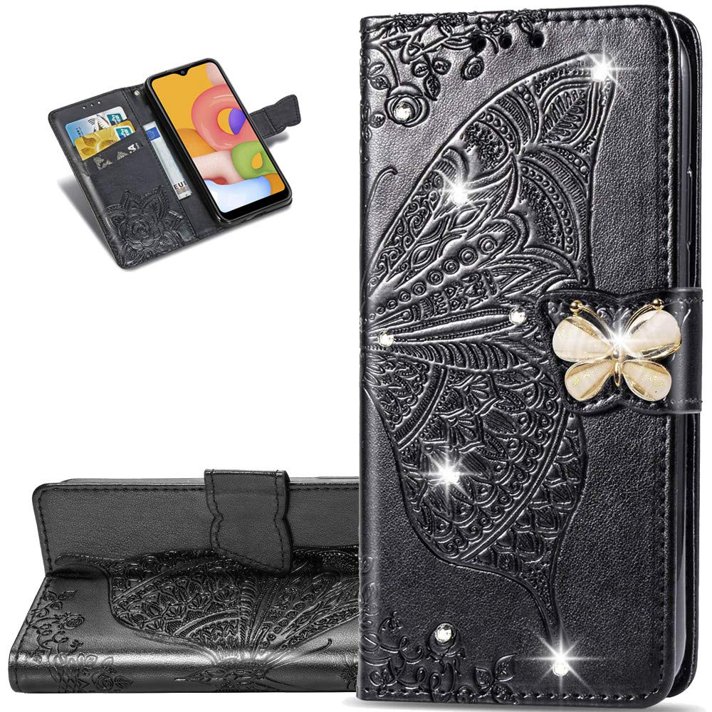 Photo 1 of LEMAXELERS Samsung Galaxy S10 Case Bling Diamond Butterfly Embossed Wallet Flip PU Leather Magnetic Card Slots with Stand Cover for Samsung Galaxy S10 Diamond Butterfly Black SD