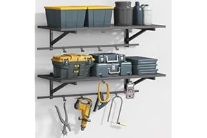 ZHNSYDN 2-Pack 2x4ft Garage Shelving Wall Mounted, Heavy Duty Garage Storage Shelves with 12 Hooks, 2' x 4' Wall Mount Shelve