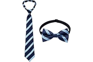 Boys Pre-Tied Tie & Bow Tie Set - Adjustable Stripe Necktie & Bowtie for Kids, School Uniform & Formal Wear