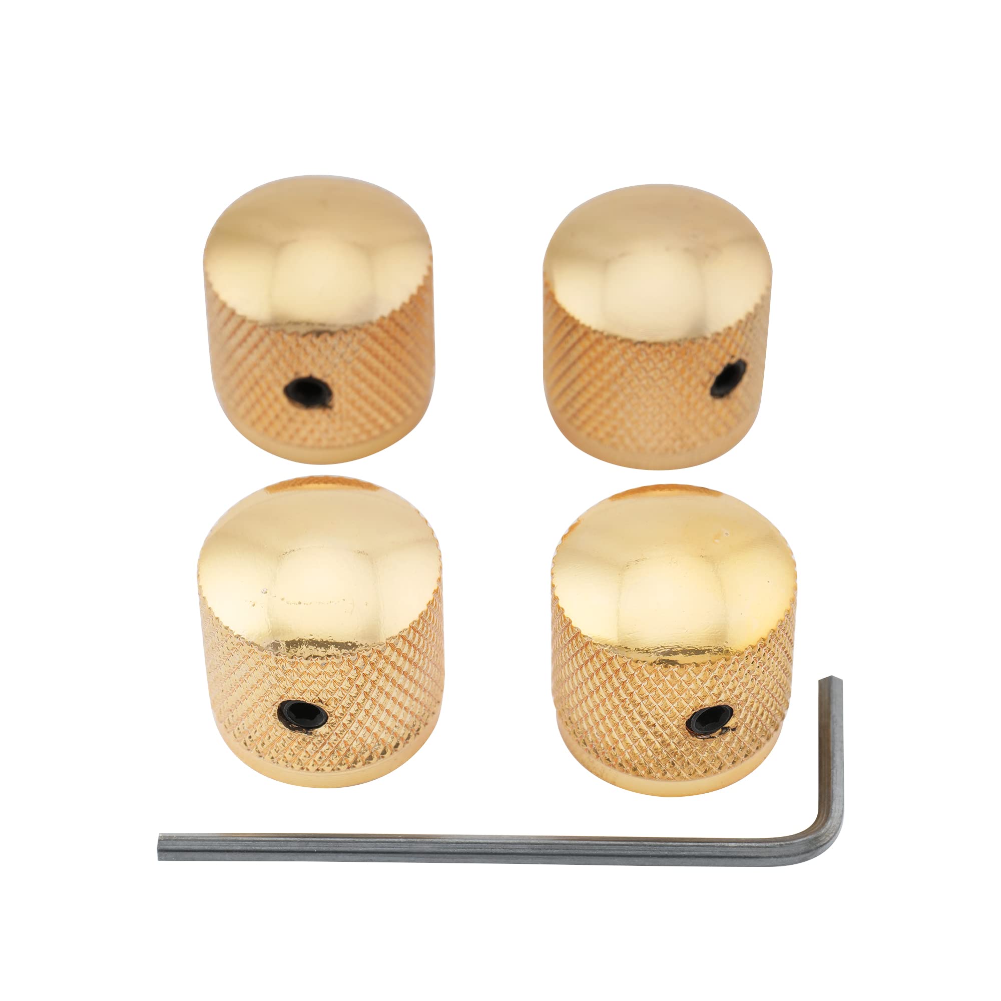 Musiclily Metric 6mm Metal Guitar Dome Knobs Volume Tone Control Knobs with Allen Keys Screw Set for Fender Telecaster Tele Electric Guitar Precision Bass, Gold(4 Pieces)
