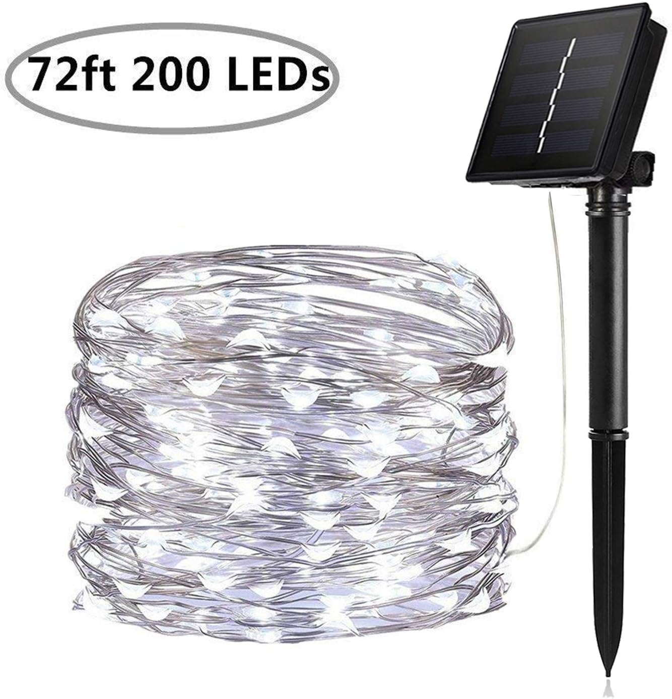 Solar String Lights, 200 LED Solar Fairy Lights 72 Feet 8 Modes Silver Wire Lights Waterproof Outdoor String Lights for Garden Patio Gate Yard Party Wedding Indoor Bedroom - Cool White