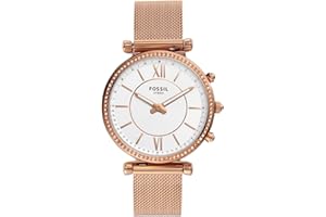 Fossil Women's 36mm Carlie Stainless Steel Mesh Hybrid Smart Watch, Color: Rose Gold (Model: FTW5060)