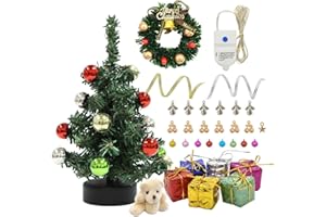 iLAND Miniature Christmas Decorations Set, 6 Inch Tree with Lights, 1/12 Scale Accessories, Green, Festive, Traditional