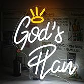 Horseneon God's Plan Neon Led Sign, God Neons Sign for Wall Decor, White Letter Neon Lights Signs with USB Powered for Bedroom, Living room, Wall Art Decoration