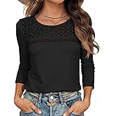 Tankaneo Womens Long Sleeve T-Shirts Dressy Casual Lace Tops 2025 Fall Trendy Crewneck Loose Blouses