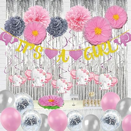 Amazon Com Pink Elephant Baby Shower Decorations For Girl Party