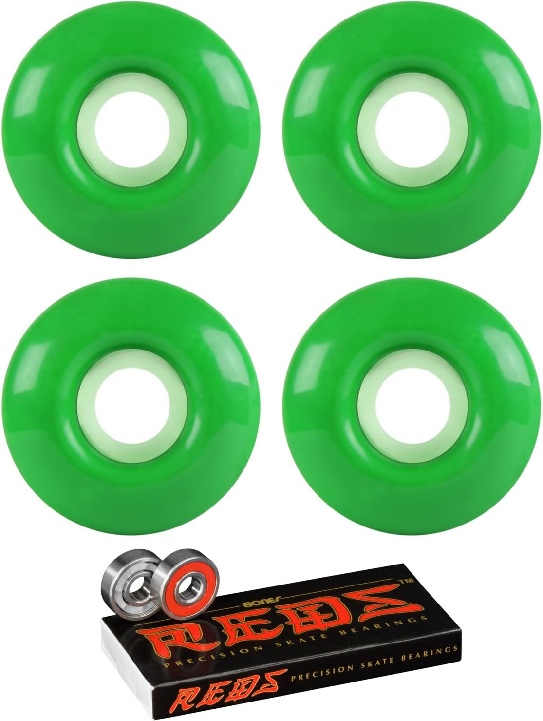 Skateboard Wheels 97A 52mm Kelly Green with Bones Reds Bearings