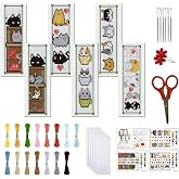 FREEBLOSS 6 Set Cross Stitch Bookmark Kit 8"x2.4" 11CT Cartoon Cat | Stamped Cross Stitch Bookmarks Beginner Embroidery Kit with Instructions Counted Cross Stitch Kit for Hand Embroidery Adults