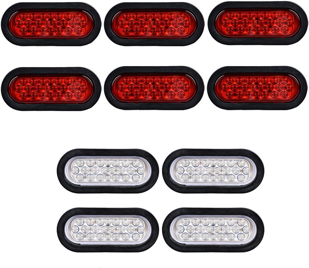Set 6pcs RED + 4pcs White Clear Sealed 22LED Truck RV Trailer Tail Light w/Rubber
