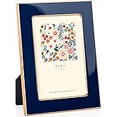 Venusmiles 4x6 Enamel Picture Frame, Gold Metal Edge with Easel, Real Glass Photo Frame for Wall and Tabletop Display Family Office Photo Gallery, Navy Blue Enamel/1pc