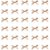 Sowaka 50 Pcs Mini Satin Bowknot Ribbon Bows Flower Supplies for Gift Present Wrapping Scrapbooking Décor Sewing DIY Crafting Project Christmas Thanksgiving Wedding Parties Decoration (Light Gold)