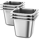 ZeroPone 6 Pack Hotel Pans 1/6 Size 6" Deep Steam Table Pan 22 Gauge Anti Jam Stainless Steel Hotel Food Pan