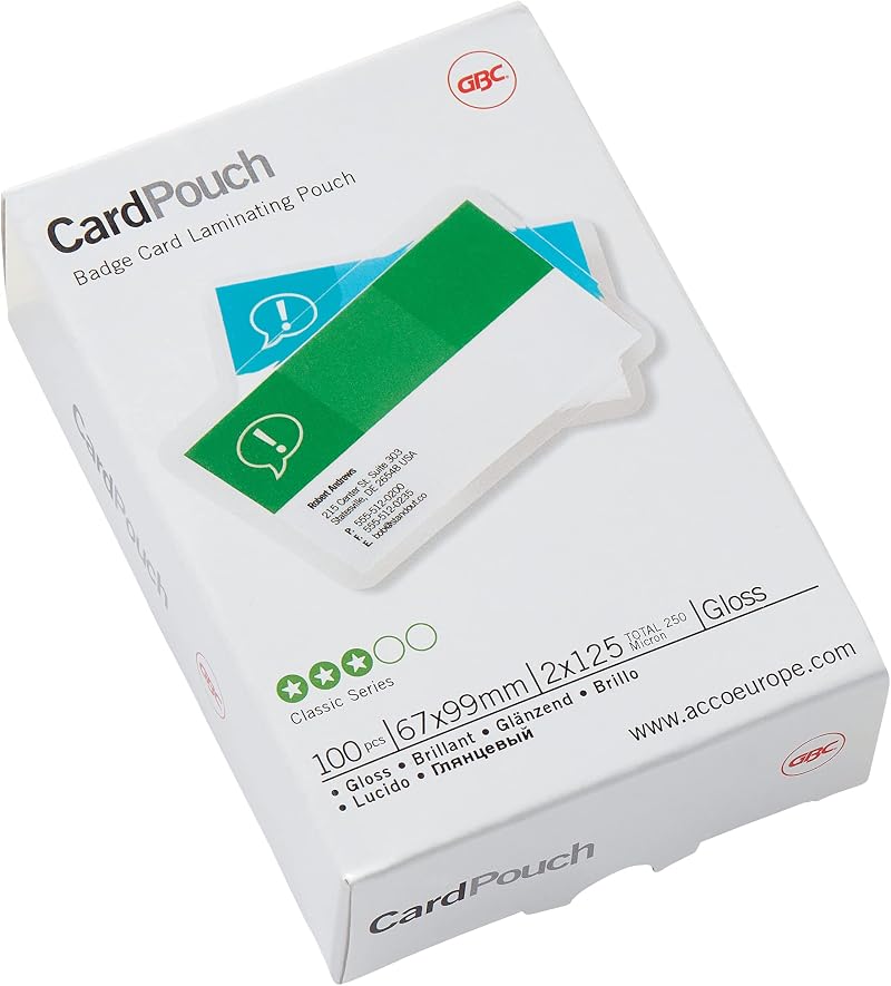 GBC 67x99mm 2x125 Micron Gloss Card Laminating Pouches Pack of 100