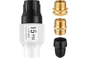 Aurelema 1 Pack Drip Irrigation Pressure Regulator Kit, Water Backflow Preventer for 3/4'' Garden/Faucet Hose Thread and 1/2'' Drip Irrigation Tubing Adapter, Complete Drip Irrigation System (15 Psi)