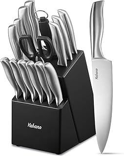 Yabano Messerblock Profi Messer Set, 16-TLG Edelstahl Kochmesser Set mit Holzblock, Messerset, Knife, Schwarz