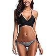 SHEKINI Women's Criss Cross Push Up Halter Bandage Bikini Set Floral Printed Swim Bottoms Two Piece Swimsuits