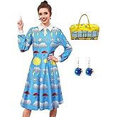 3 Pcs Women Halloween Costume Sets Peter Pan Collar Ms. Frrizle Cosplay Dress with Earrings Light Blue XL